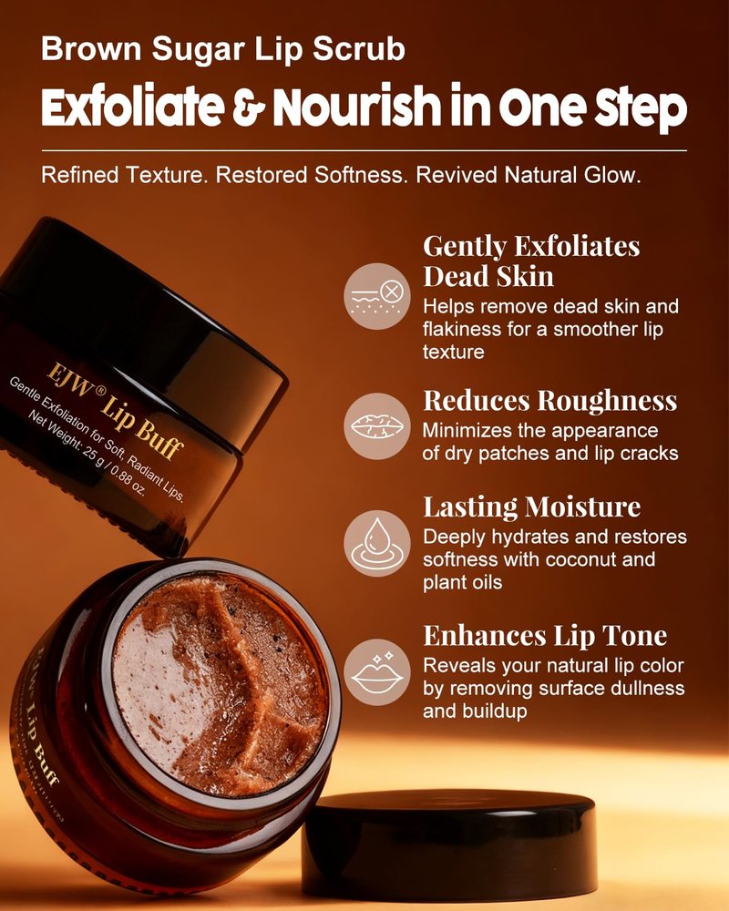 Triple-Action Lip Scrub - Brown Sugar & Coffee Exfoliator | Nourishing Coconut & Botanical Oils for Dry Lips