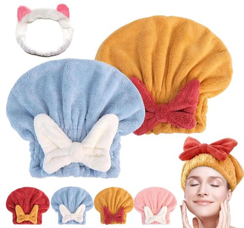 New Super Absorbent Hair Towel Wrap for Wet Hair, Efficient Absorbent Hair Towel Wrap, Microfiber Hair Towel Wrap, Quick-Drying Thickened Soft Bow Tie Wet Hair Towel Wrap for Women (Blue&Yellow)