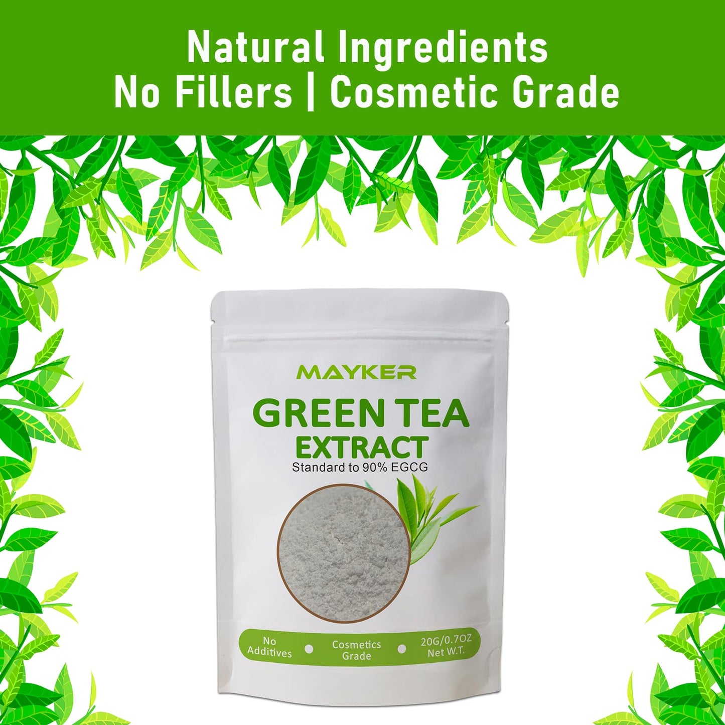 MAYKER Green Tea Extract Powder 0.7 oz, Cosmetic Grade, High In Active EGCG, For DIY Skincare Formulations Only