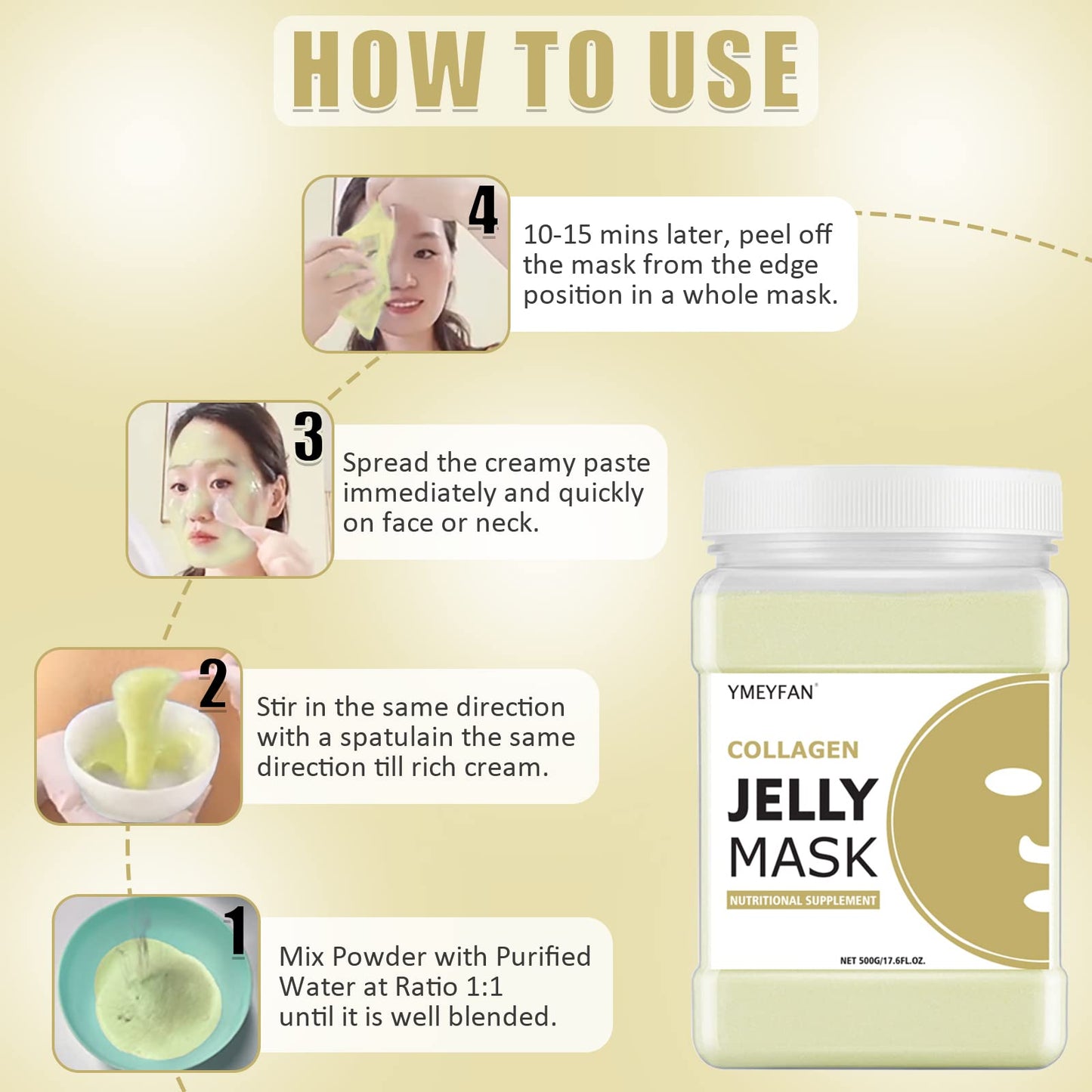 YMEYFAN Jelly Mask Powder for Facials Professional - Collagen Firming & Moisturize Face Mask Skin Care, Anti-Aging Jelly Mask, Peel Off Jelly Masks for Spa, 17.6 Fl Oz