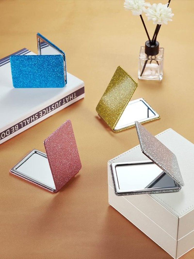OMIRO Compact Mirror, Glitter PU Leather 1X/3X Magnification, Ultra Portable for Purses, 2.4" W x 3.4" L (Gold)