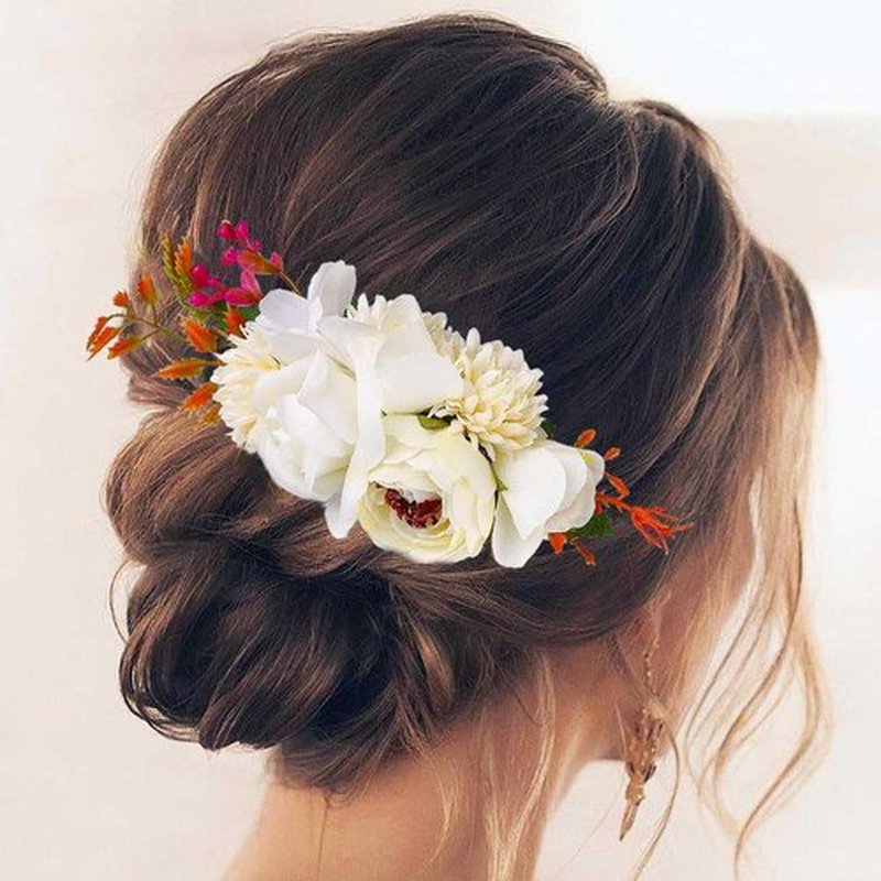 Foyte Flower Bride Wedding Hair Comb White Rose Headpieces Bridal Side Combs Purple Floral Bridesmaid Hair Accessories for Women (White)