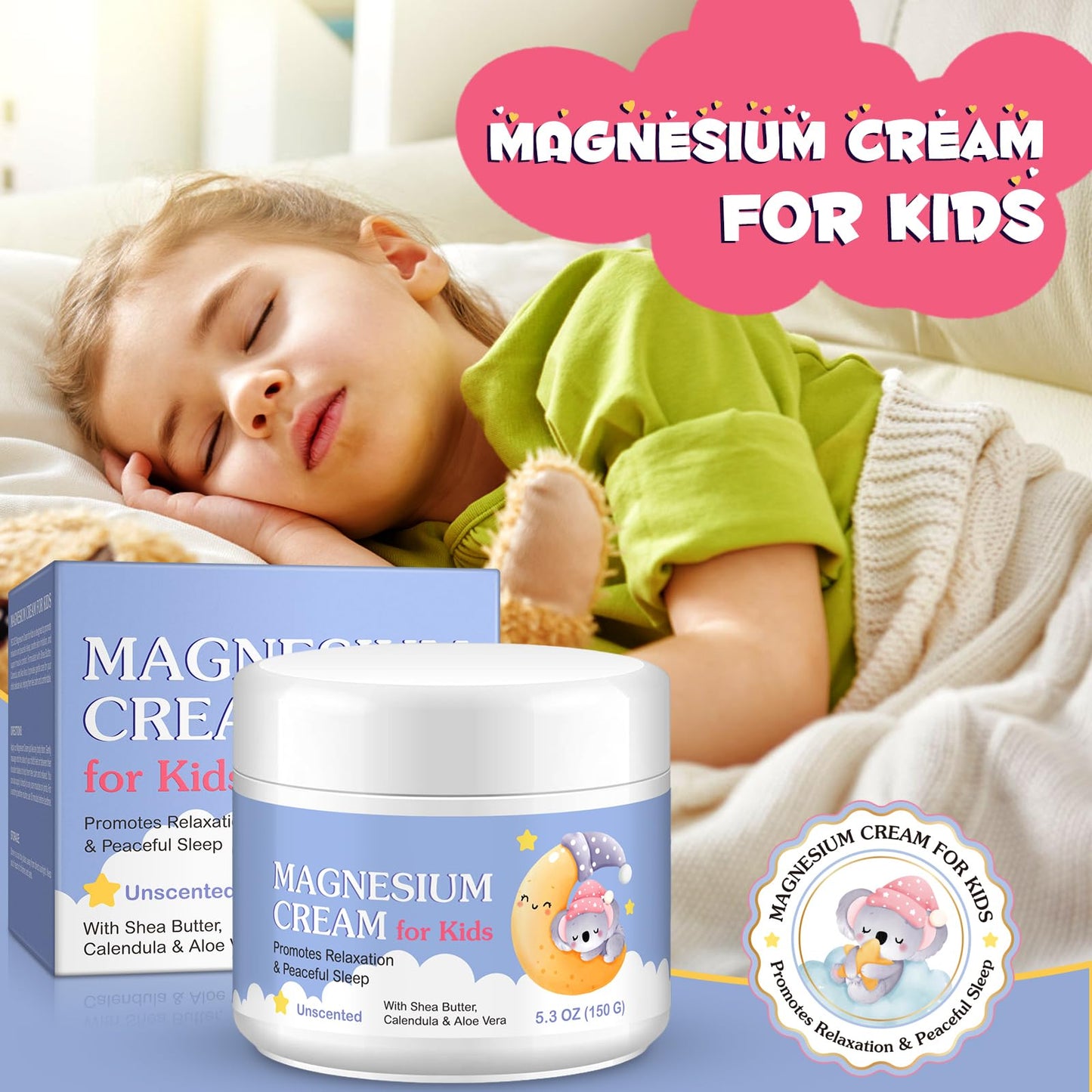 Magnesium Cream for Kids, 5.3 Fl Oz Magnesium Lotion for Sleep, Topical Body Lotion Apply to Feet, Legs, Arms or Joint, Easy to Absorb