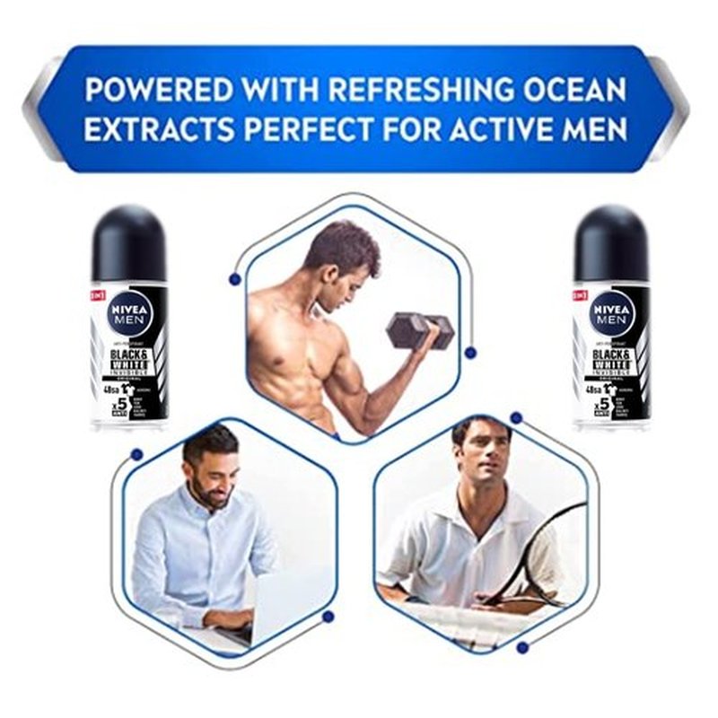 Nivea 48h Deodorant Roll-on Roll on Invisible for Black&white Anti Perspirant 50ml (Original Pack of 3) 1.7 Fl Oz