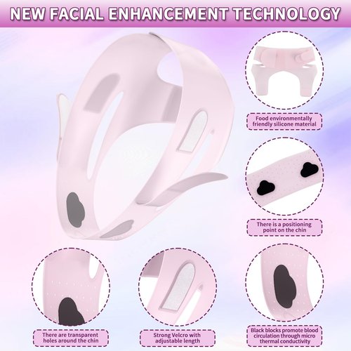 Upgrated V-silicone Face Lift Tape Face Strap,Soft Silicone Chin Strap for Women 23-27 Inches,Double Chin Reducer,Chin Strap For Sleeping (Skin)
