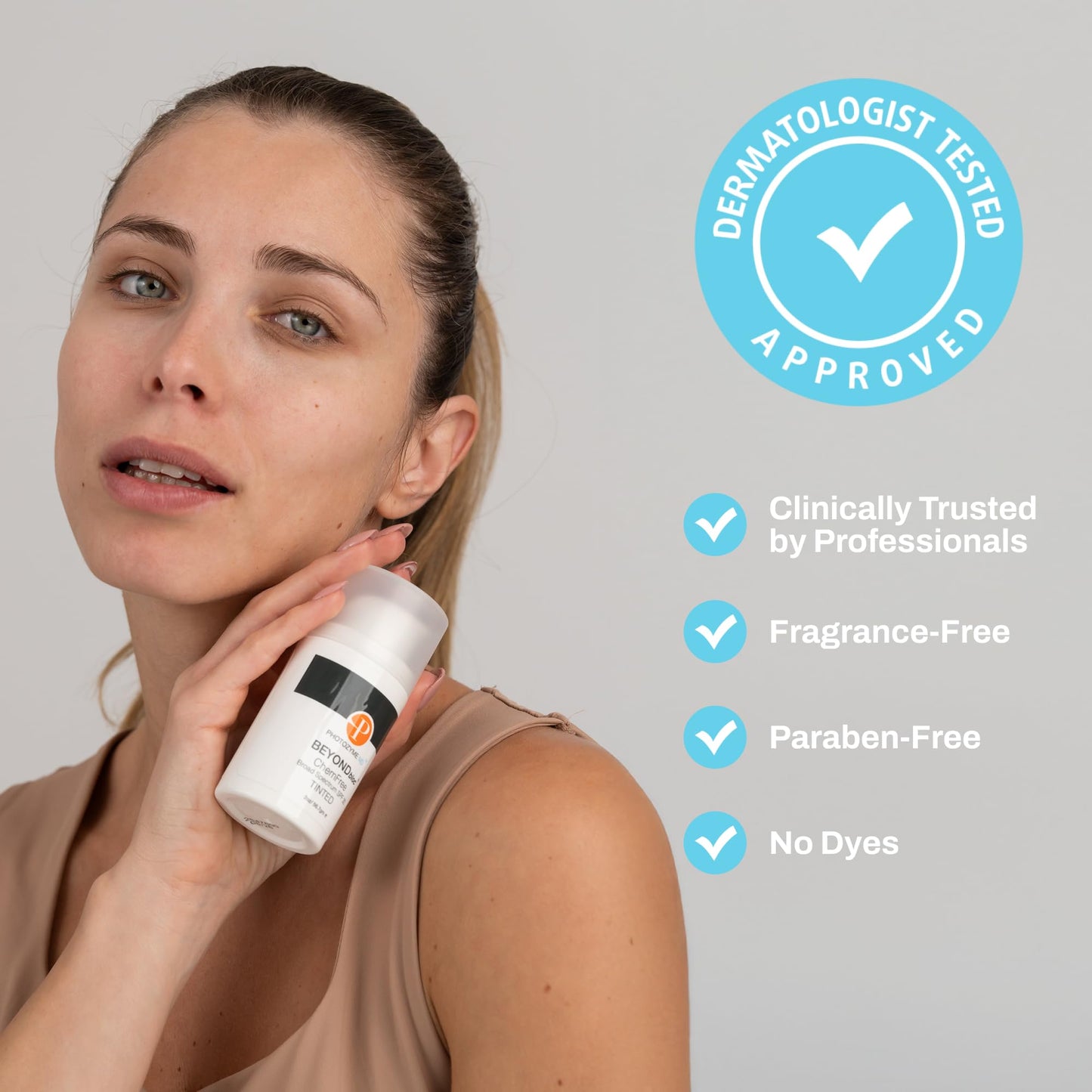 Photozyme BeyondBloc Chemfree Broad Spectrum SPF 30 Tinted - Light Coverage Sunscreen - Anti-Aging and Hydrating - for All Skin Types and Post Procedure Skin - with Titanium Dioxide 10.20%, Zinc Oxide