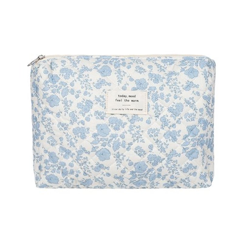 Makeup Pouch,Quilted Makeup Bag,Large Floral Make Up Bag for Women,Cotton Organizer Bag,Flower Travel Toiletry Bag