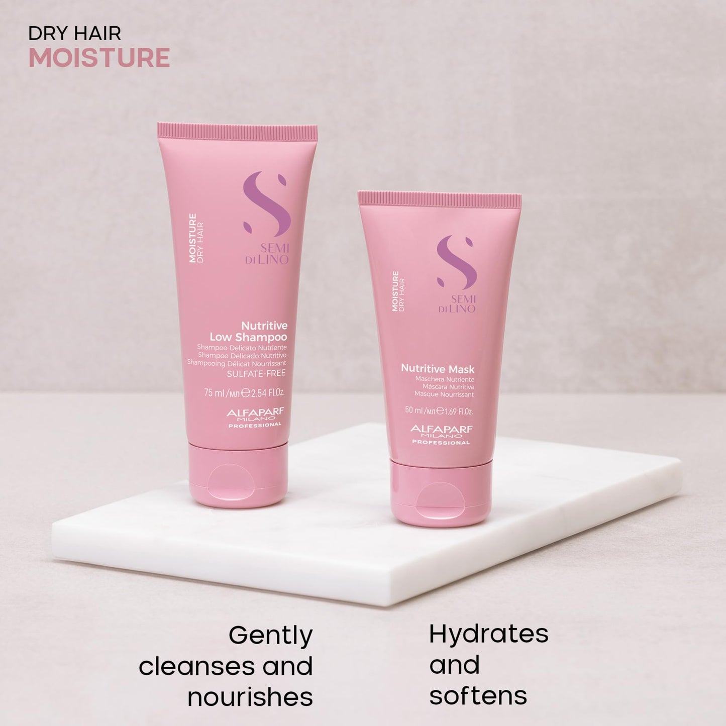 Alfaparf Milano Semi di Lino Moisture Travel Size Shampoo and Hair Mask Set for Dry Hair - Sulfate Free - Hydrating - Moisturizing - Nourishing