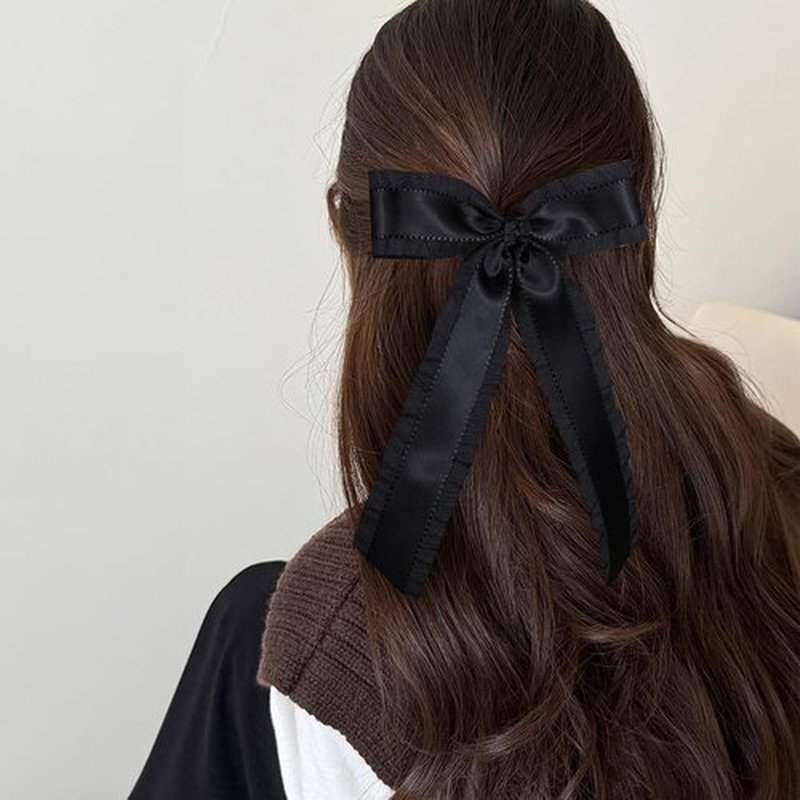 5.5in Large Long Tail Hair Bows Hair Clip Black Hair Ribbon Ponytail Holder Decor Accessories Slides Metal Clips Hair Bow for Women Girls Toddlers Teens Kids