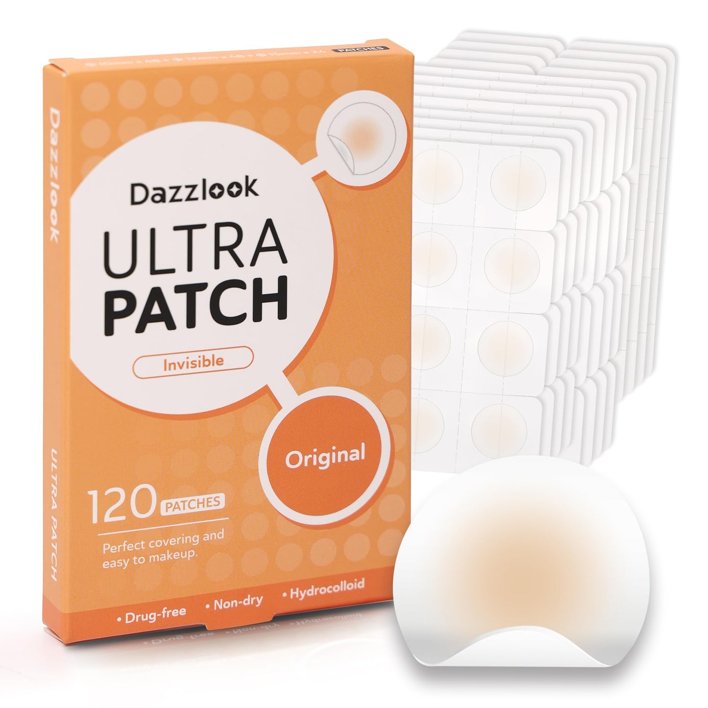 Dazzlook Ultra Invisible Pimple Patches 15mm Large Size Zits Blemishes Hydrocolloid Absorbing Patches (18 Counts) Day & Night Use for Face and Skin