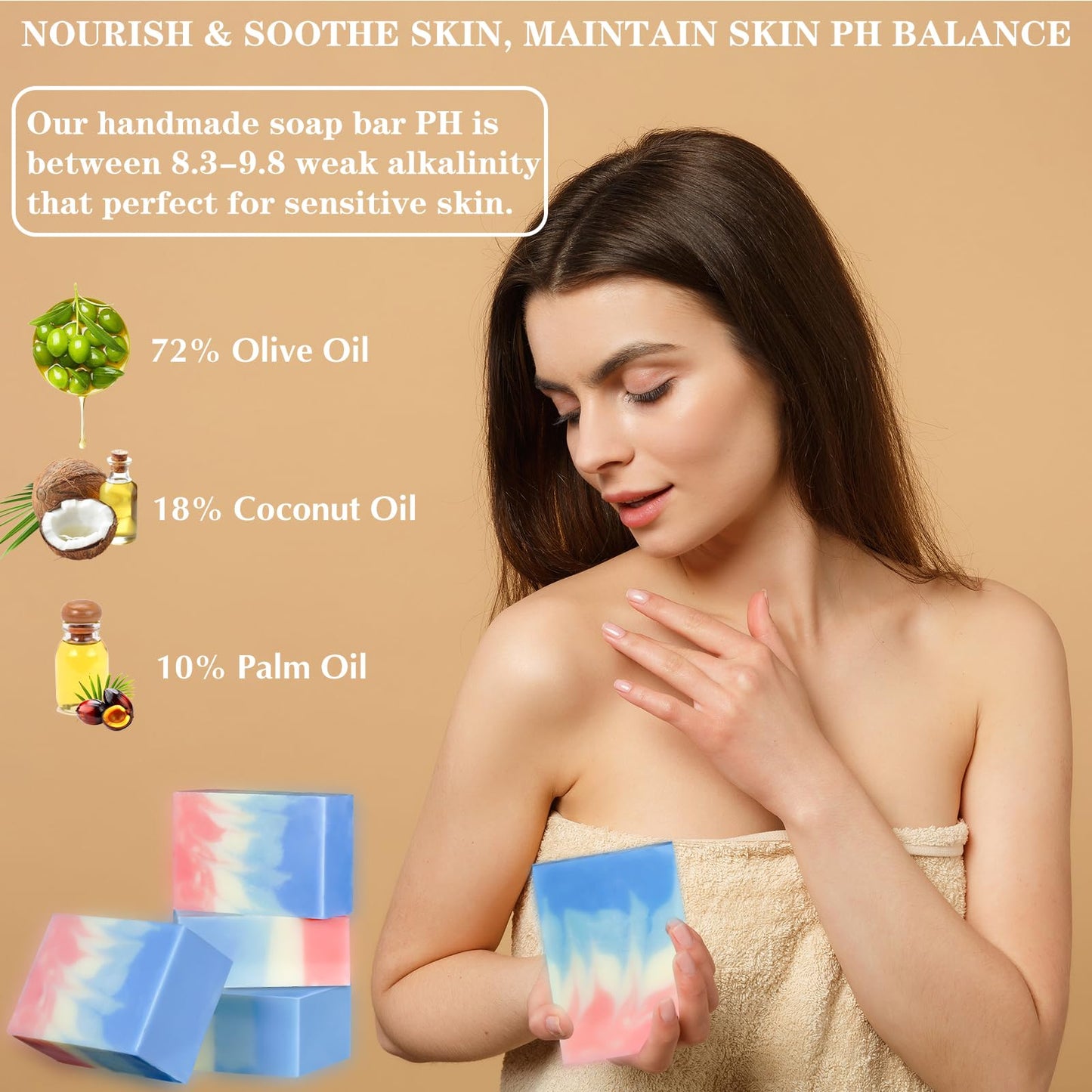 Umpeimvon Turmeric Soap Bar for Face and Body, Organic Tumeric Soap Natural Handmade Bar Soap Cold Process with Moisturizing Olive Oil, Nourish and Soothe Face Body for Radiant Glow, 3.53 oz