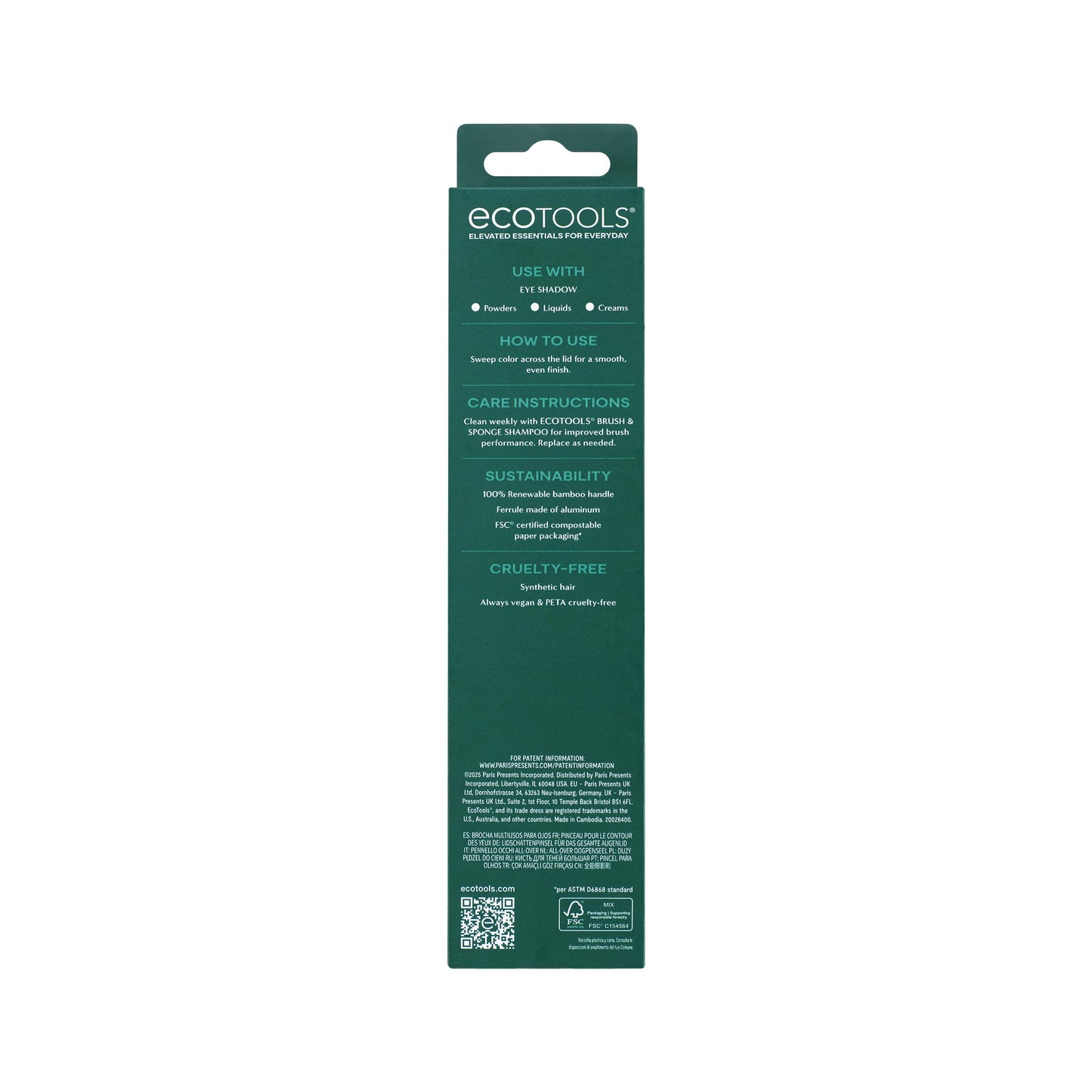 EcoTools All Over Eye Brush, Fluffy Eyeshadow Brush for Blending Lid & Crease Color, Soft Synthetic Bristles for Everyday Makeup, Vegan & Cruelty-Free, 1 Count