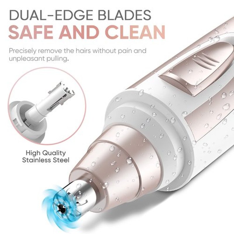 Ear and Nose Hair Trimmer Clipper - 2024 Professional Painless Eyebrow & Facial Hair Trimmer for Men Women, Battery-Operated Trimmer with IPX7 Waterproof, Dual Edge Blades for Easy Cleansing Pink