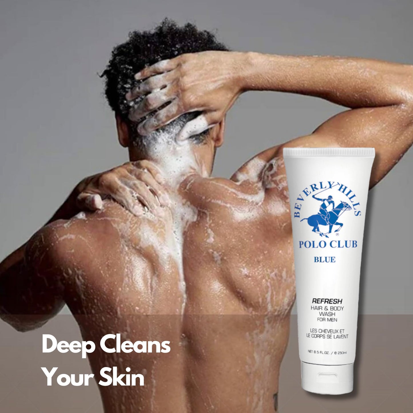 Beverly Hills Polo Club Men's Hair & Body Wash | Refreshing & Cleansing with Luxury Designer Scents | Long-Lasting Fragrance for Him (Blue)