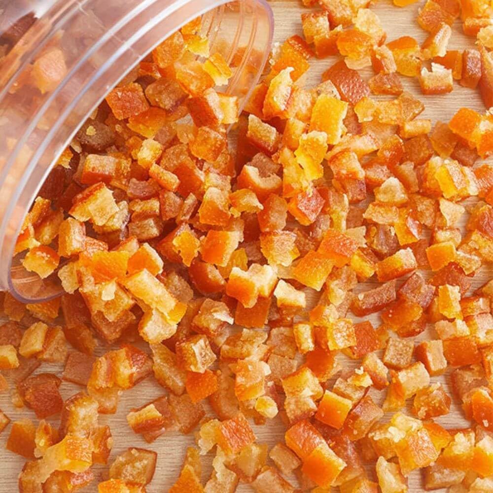Candied Orange Peel Dices 9oz – Sweet & Zesty Citrus Bits for Baking, Bread, Cookies, Fruit Cake & Desserts – Ready-to-Use Orange Peel Cubes for Cooking, Garnish, Tea & Homemade Recipes