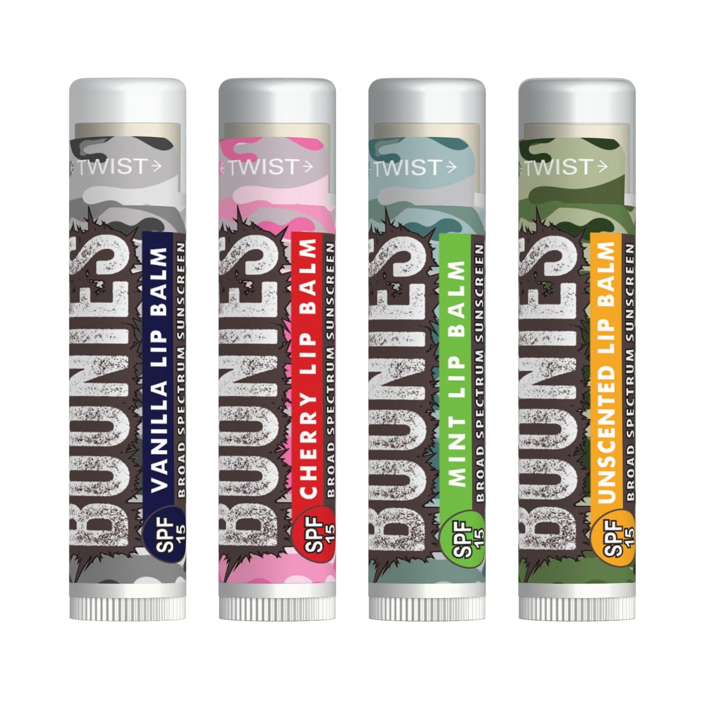 Boonies SPF 15 Lip Balm (.15oz) - Organic Moisturizing Sunscreen Lip Balm for All Skin Types, Eco-Friendly & Long-Lasting Protection (4 Count, Variety)