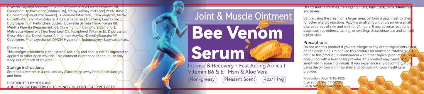 Cedonivor Bee Venom Joint Cream, Joint & Muscle Soothing, Bee Venom Cream for Back, Knee, Hands, Neck, Feet