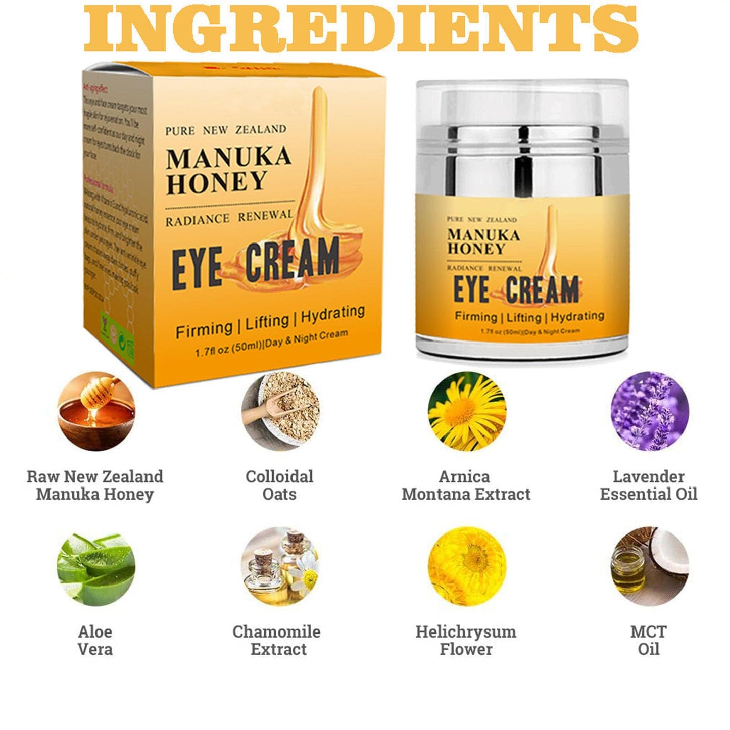 Grospe Manuka Honey Eye Cream Anti-aging Eye Cream Anti-wrinkle Under Eye Cream Fades Fine Lines Lifting and Firming Improve Dark Circles and Puffiness