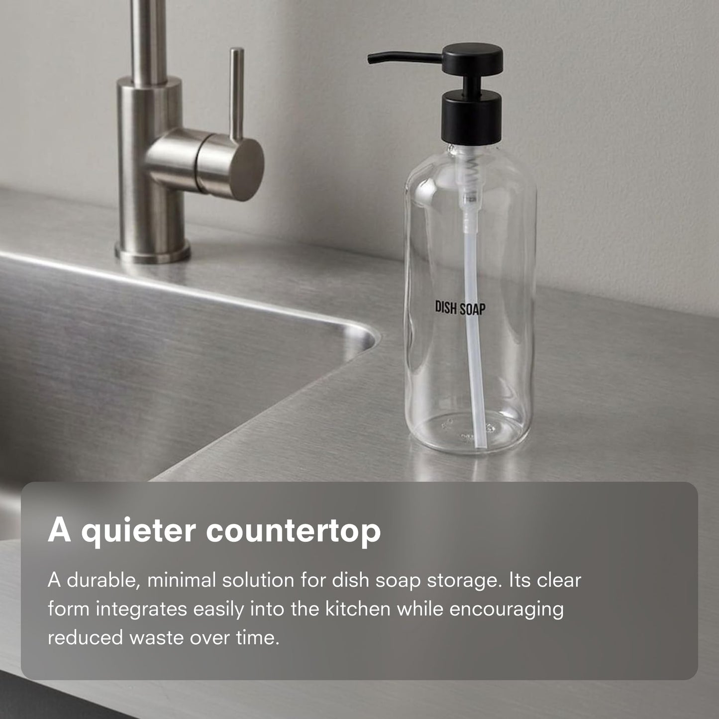 Public Goods Glass Dish Soap Dispenser Pump for Kitchen Sink | Liquid Dish Soap Refill Bottle | Made with Clear Borosilicate Glass and Black Stainless Steel | 16 Oz Dispenser