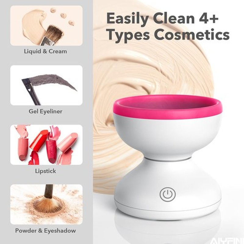 Alyfini Makeup Brush Cleaner Machine-Professional Electric Make up Brushes Cleaner Cleanser Solution for Kabuki Foundation Liquid Powder Face Makeup Self Tanner Brush,Gifts for Women Stocking Stuffers