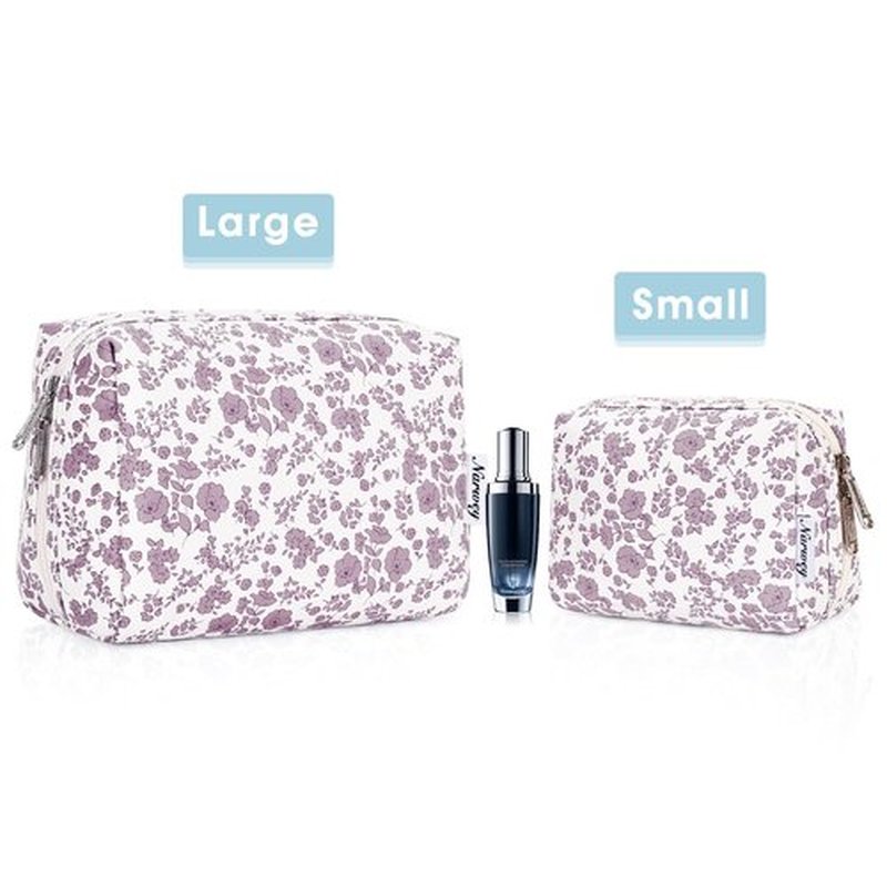 Narwey Cute Floral Makeup Bag Travel Cosmetic Bag Organizer Toiletry Bag Make Up Bags with Organized Pocket for Women (Large, Little Dusty Pink Flower)