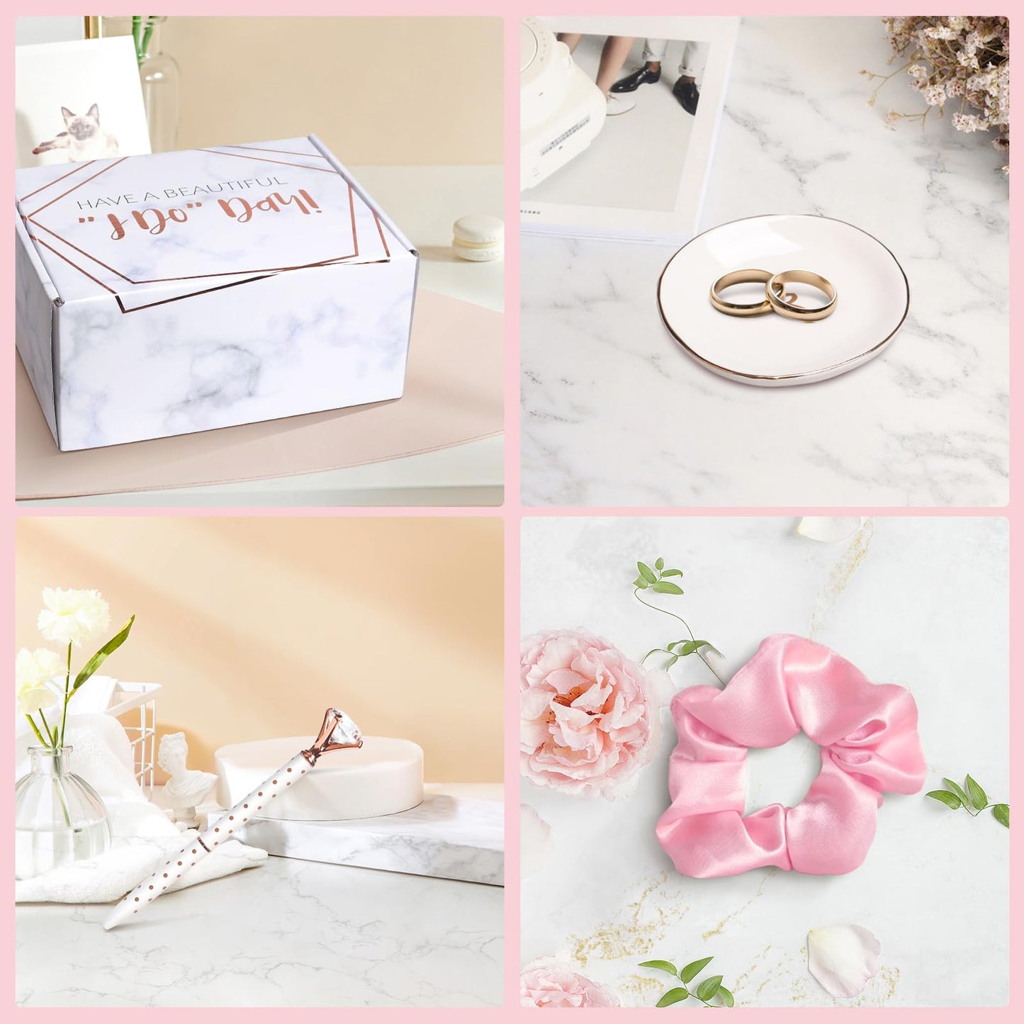 Frerdui 8Pcs Bridal Shower Gift, Bride to Be Gifts, Bridal Shower Gifts for Bride to Be, Gift Box Sets Bridal Silk Robes Tumbler Cup Mug Jewelry Tray, Wedding Engagement Gift for her(M)