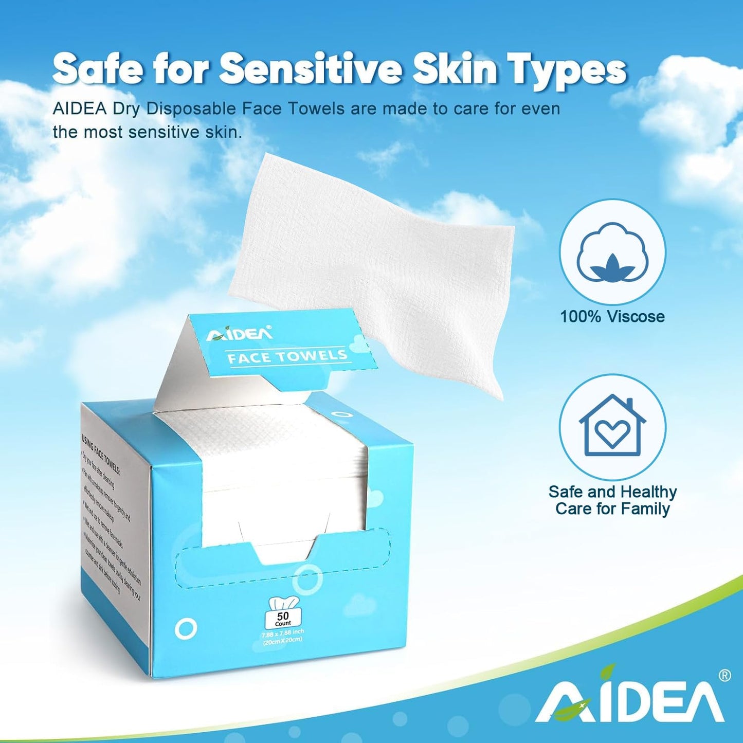 AIDEA Face Towels Disposable-200Ct (4 Box), Face Cloths for Sensitive Skin