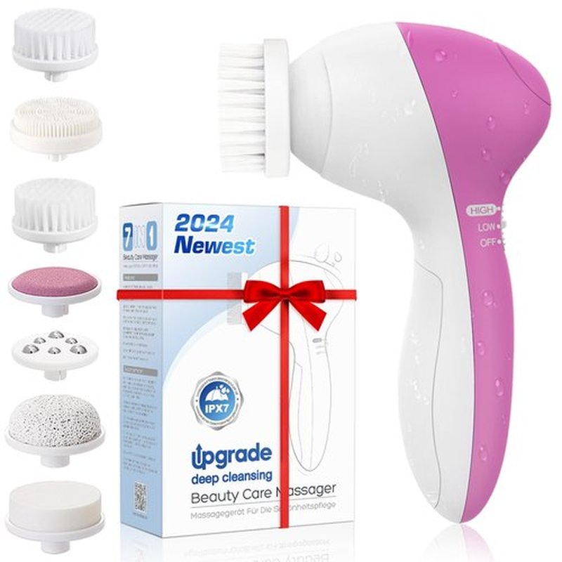 COSLUS Facial Cleansing Brush Silicone Face Scrubber: 7 in 1 FBS-D Electric Exfoliating Rotating Massage Device Waterproof Deep Cleaning Exfoliation Spa Machine - Electronic Skin Care Wash System
