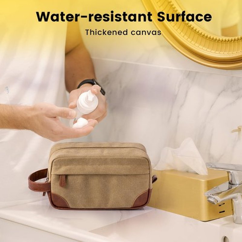 Vorspack Toiletry Bag Hanging Dopp Kit for Men Water Resistant Canvas Shaving Bag with Large Capacity for Travel - Brown