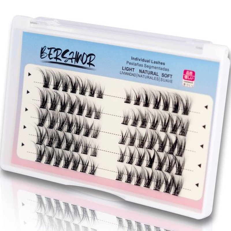 Bluesmurfs Individual False Lash, Cat Eye & Foxy Eye Lashes, DIY Faux Mink Natural Look Fake Eyelashes, 70 Individual Lash Clusters, 8-16mm