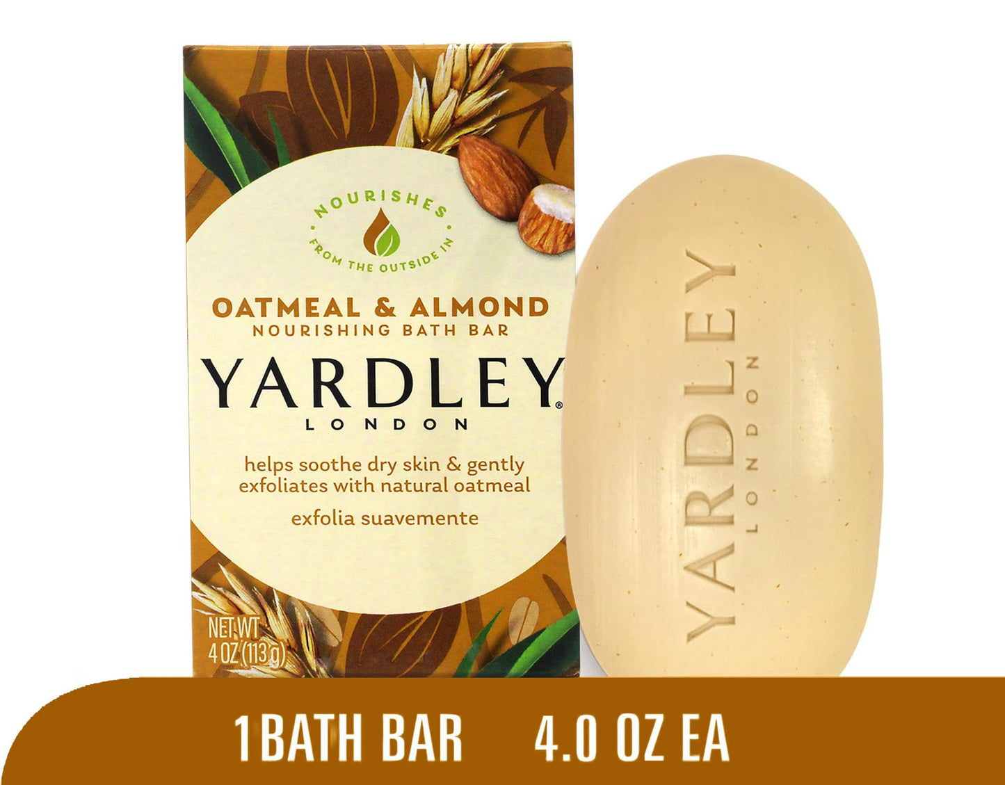 Yardley London Moisturizing Bath Bar, Oatmeal & Almond, 4.0 Oz, Pack Of 24