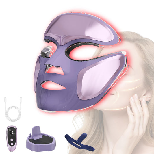 SUNVIVIPRO LED Face Mask Red Light Therapy for Face, Blue Light Acne Care, 210 LED Facial Mask with Eye Heat, Electric Face Mask with Holding Stand for Home Skincare, Purple Beauty Device