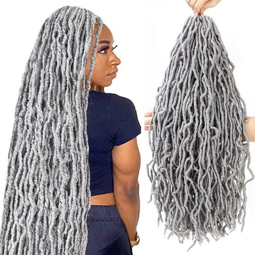Youngther 24 inch Faux Locs Crochet hair Whole Strand 6 Packs Soft Locs Crochet Faux Locs Synthetic Crochet Braiding Hair Extensions (24 inch (Pack of 6), Grey)