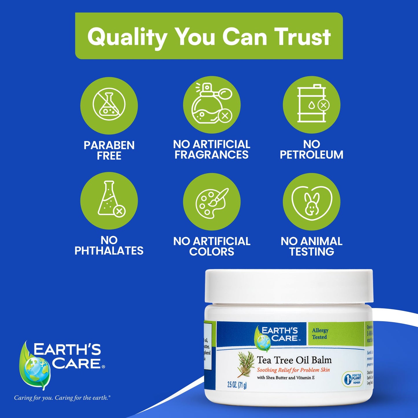 Earth's Care Tea Tree Oil Balm, No Parabens, Colors or Fragrances, Allergy-Tested 2.5 OZ. (3 Pack)