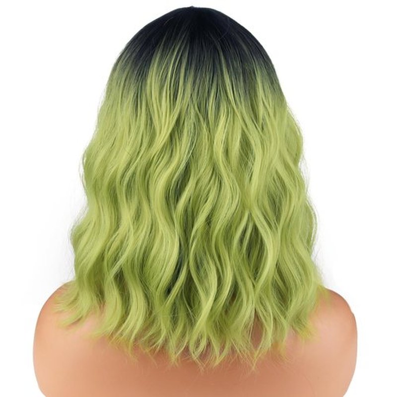 MAGQOO Green Wig for Women Girls Matcha Green Wig Short Curly Wavy Ombre Green Wig with Bangs Synthetic Heat Resistant Halloween Cosplay Costume