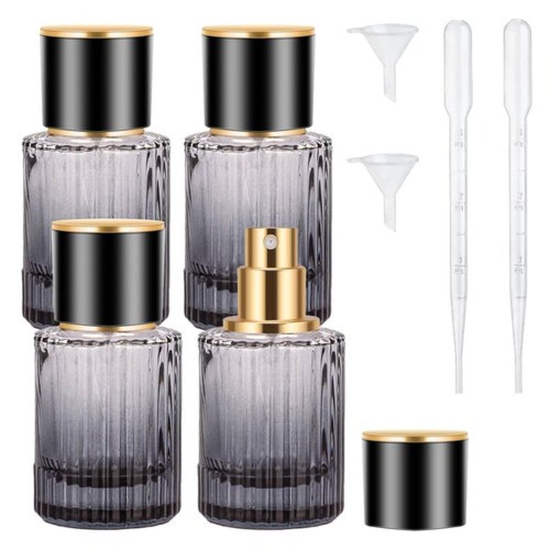 HXRYAGi Travel Vintage Perfume Bottle Empty, 4pcs 30ML High-quanlity Portable Perfume Atomizer with Funnel and Dropper, Fine Mist Leak-Proof Spray Atomizer Ideal for Perfume, Toner and Skin Care