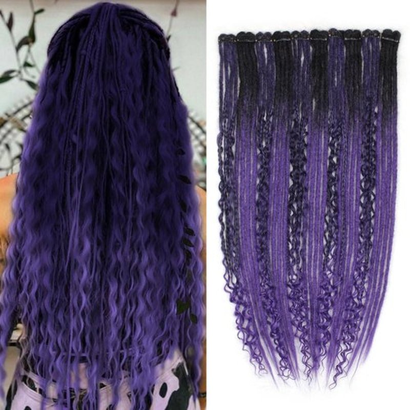 24 Inch Clip in Dreadlock Hair Extensions 10Clips 40 Strands Mixed Synthetic Dreads Extensions for Women,Handmade Soft Straight Boho Wavy Dreads,1B/Purple