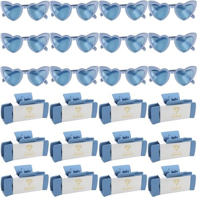 24pcs Bridesmaid Proposal Gifts 4.1inch square Bachelorette hair Claw Clip heart Sunglasses set of 12 Girls Trendy gift for Wedding Party Favors(24pcs Dusty Blue)