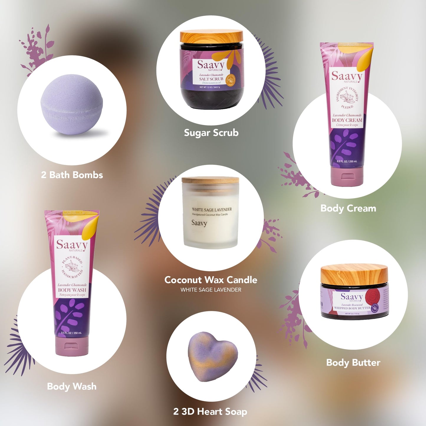Mom Gifts Set Saavy Naturals - Plant-based Ingredients 9-Piece Spa Gift Set – Body Wash, Scrub & More – , Luxurious Spa Gift Basket for Women & Men –(Mothers Day Gifts – Lavender Chamomile)