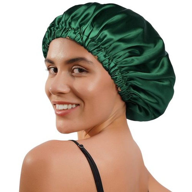 YANIBEST Silk Bonnet Satin Bonnet for Sleeping Women and Men, Adjustable Double Layer Hair Bonnet for Curly Braids Hair Dark Green