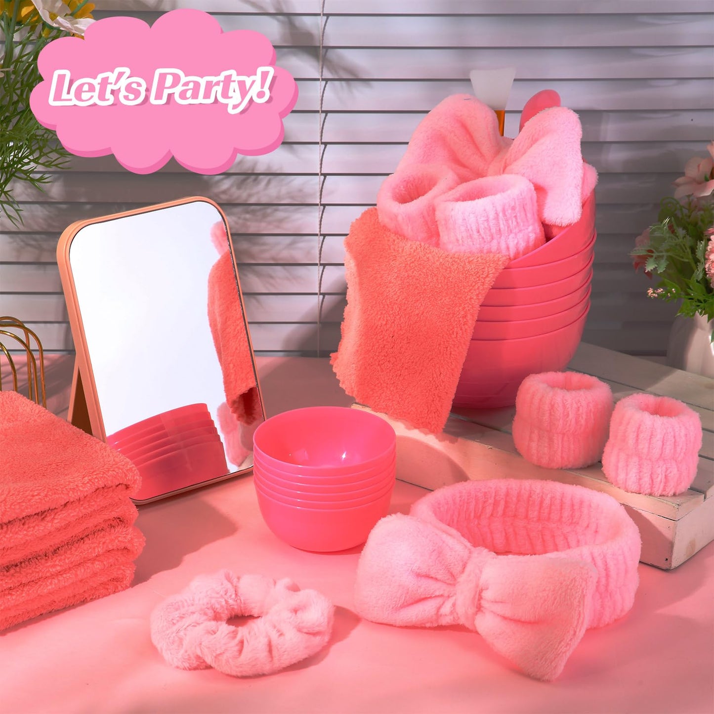 Honeydak 12 Set Spa Party Favors for Girls Sleepover Slumber Party Supplies with DIY Facial Kit Face Mask Mixing Bowl Silicone Brush Headband, Mirror Towel for Birthday Bridal Shower(Pink)