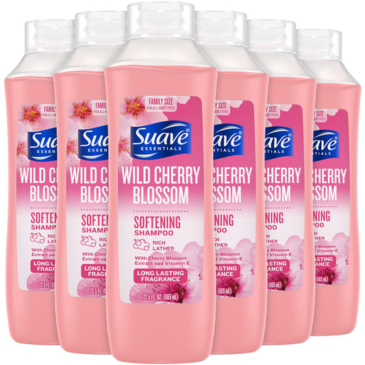 Suave Shampoo, Wild Cherry Blossom 6-Pack – Fragrant, Softening Formula with Vitamin E, 22.5 Oz Ea