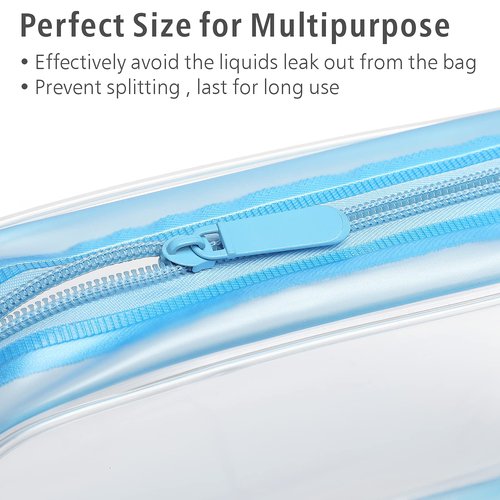 PACKISM Clear Toiletry Bag - 3 Pack TSA Approved Toiletry Bag Quart Size Bag, Travel Makeup Cosmetic Bag for Women, Carry on Airport Airline Compliant Bag, Blue