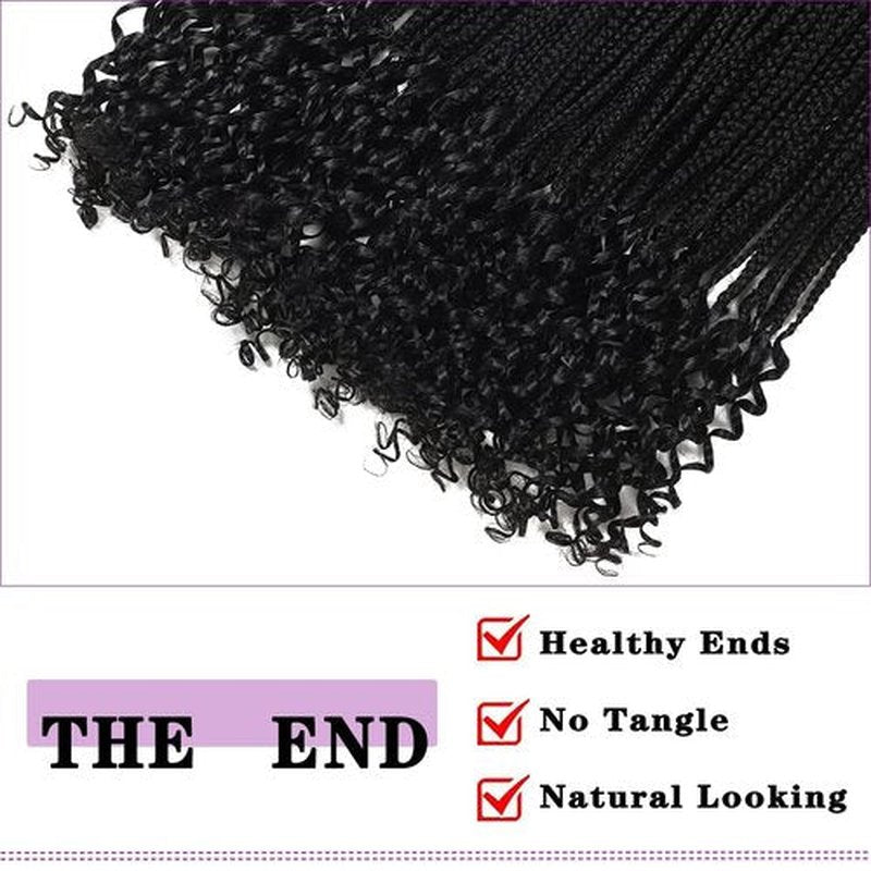 Crochet Box Braids Hair with Curly Ends 7 Packs Pre Looped Crochet Braids Goddess Box Braids Crochet Box Braid Hair(18 inch,1B)