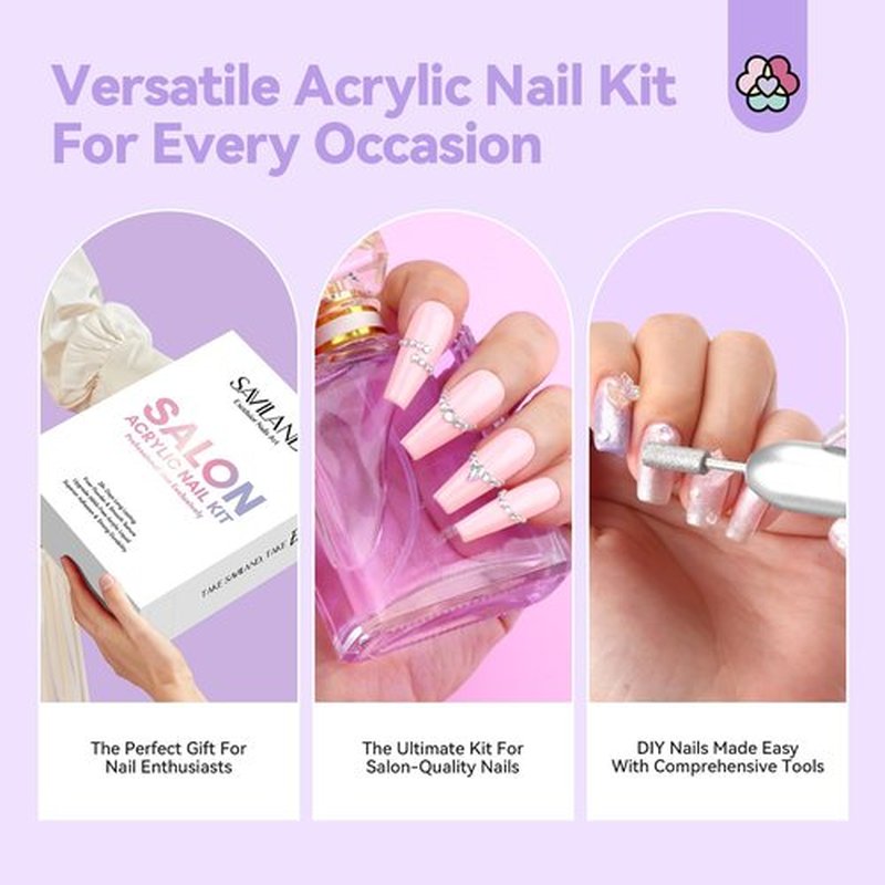 SAVILAND Acrylic Nail Kit with Nail Drill - Professional Use Only Acrylic Powder and Liquid Set Nail Tools Kit Acrylic Set with Acrylic Nail Brushes for Acrylic Nails Application Home DIY
