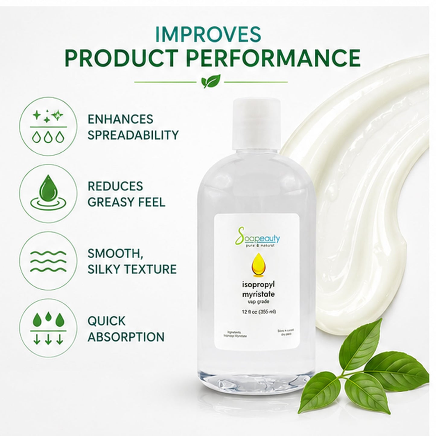 Soapeauty Isopropyl Myristate | Cosmetic Grade IPM | For Lotions, Creams, Soap Making, Hair Care, Fragrance Oils, Makeup Remover & DIY Beauty Formulations | 8 fl oz