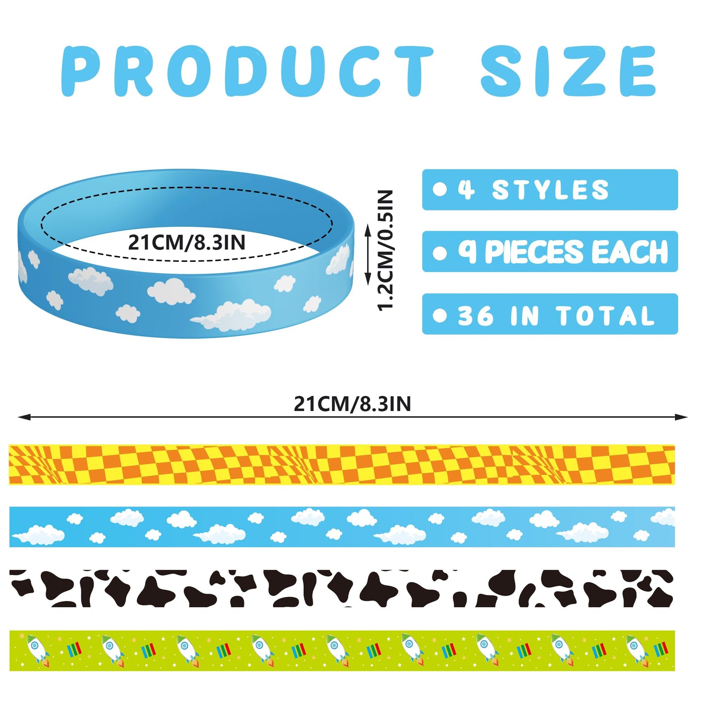 CHENRINDECO Cartoon Story Silicone Bracelets 36Pcs Cow Pattern Birthday Party Bracelets for Cartoon Story Themed Birthday Favors Party Supplies