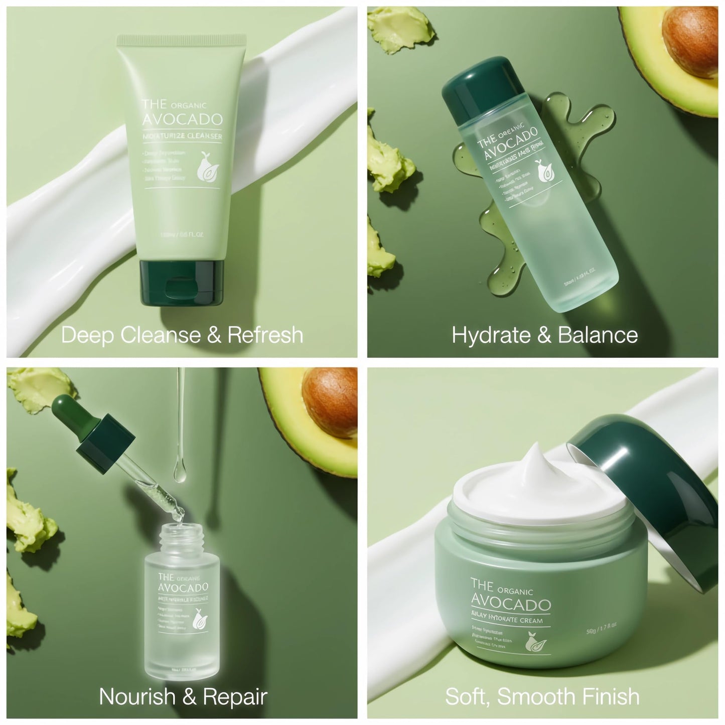 Avocado Skincare Set for Women, 6-Piece Facial Care Kit with Cleanser, Toner, Serum, Lotion, Cream & Eye Cream, Hydrating Moisturizing Gift Set for Teens & Girls