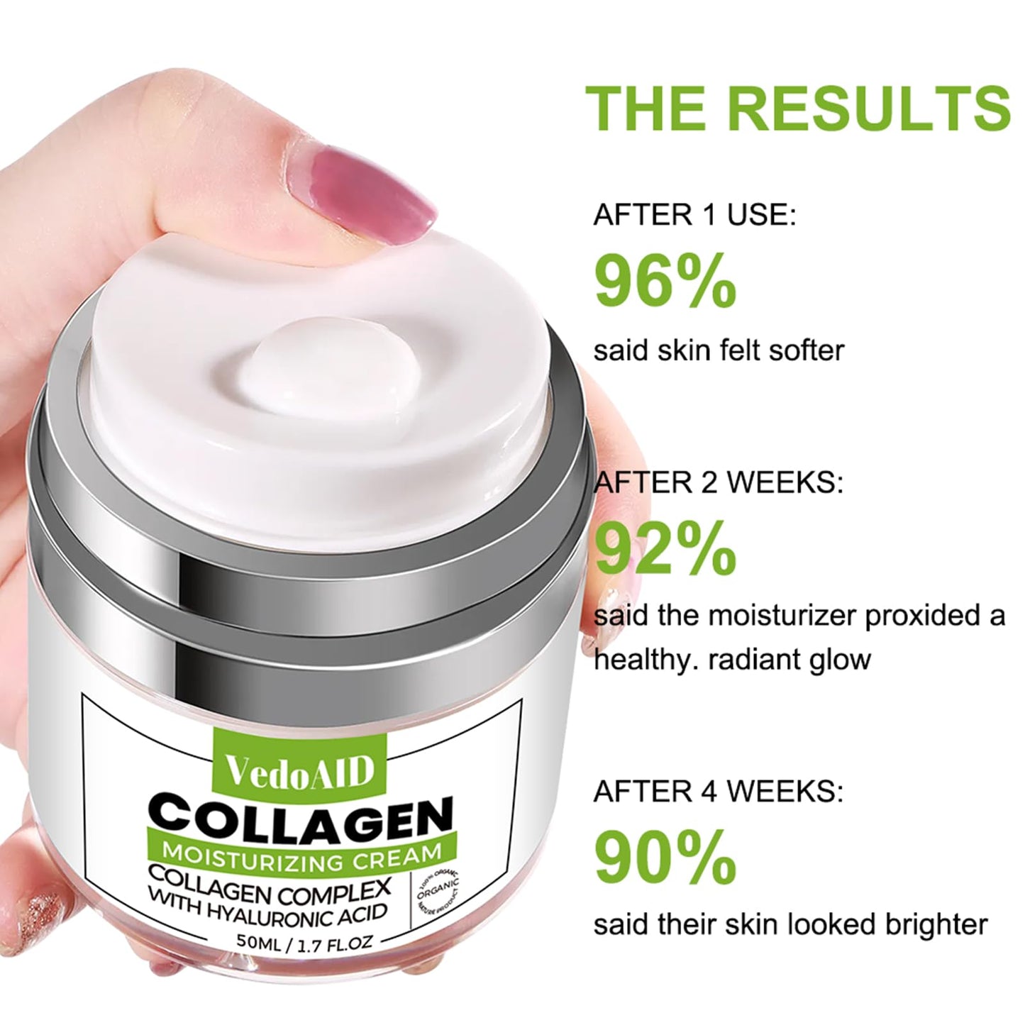 VedoAID Collagen Moisturizing Cream with Hyaluronic Acid, Deep Hydrating Anti-Aging Face Cream for Firming Skin, Day & Night Facial Moisturizer for Women & Men, 1.7 fl oz (50ml)