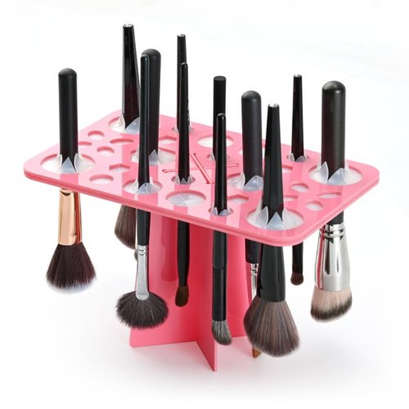 Luckyiren Makeup Brushes Drying Rack, Brushes Dryer, Collapsible 28 Slot Acrylic Brush Holder Stand Tree Tray Support Display for Makeup Lovers Artist Nail Brushes Paintbrushes